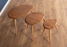 Load image into Gallery viewer, Vintage Retro Ercol Windsor Blonde Elm &#39;Pebble&#39; Nesting Tables Model 354