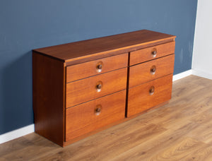 Retro Teak 1960s Meredew Six Drawer Double Chest Of Drawers Sideboard