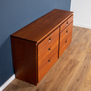 Retro Teak 1960s Meredew Six Drawer Double Chest Of Drawers Sideboard