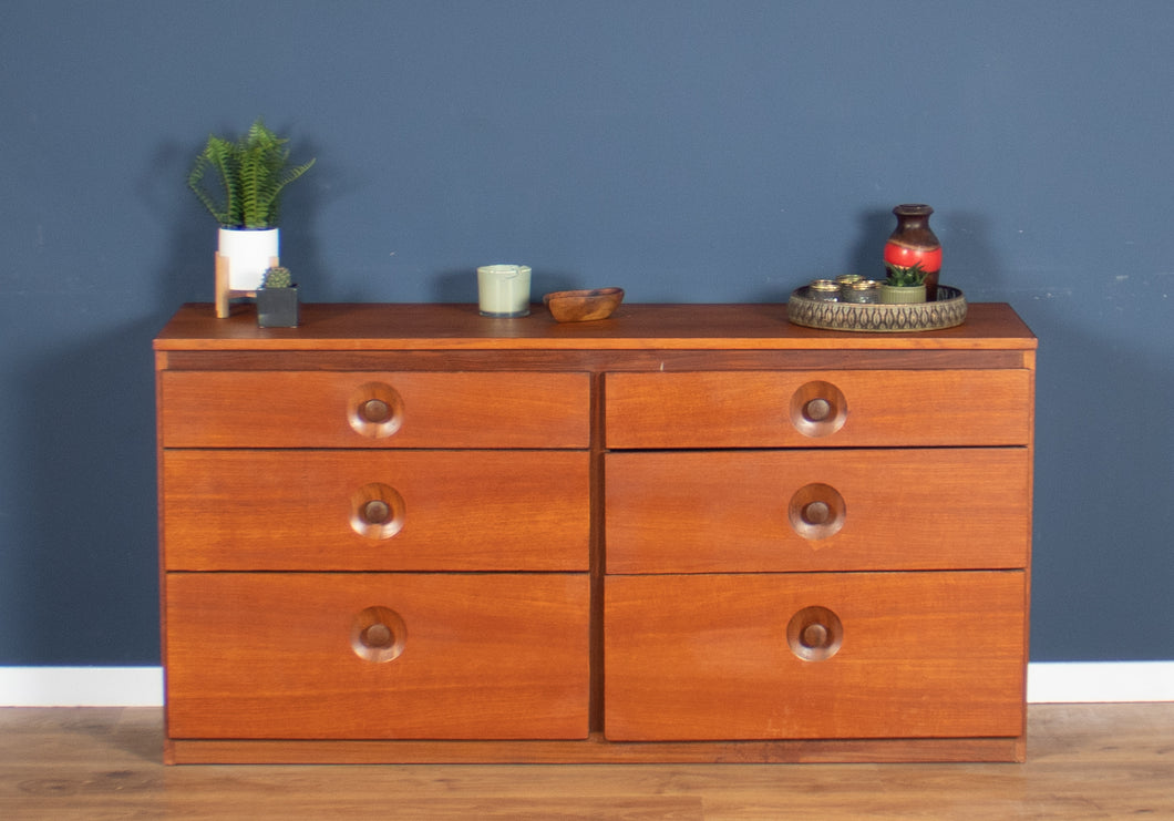 Retro Teak 1960s Meredew Six Drawer Double Chest Of Drawers Sideboard