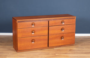 Retro Teak 1960s Meredew Six Drawer Double Chest Of Drawers Sideboard