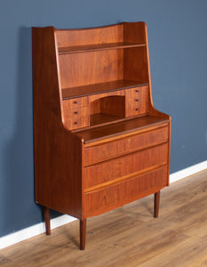 Retro Danish 1960s Teak Desk Bureau Mid Century Writing Desk