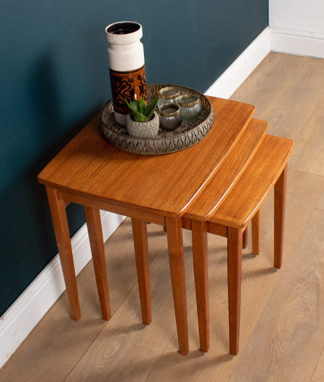 Retro Teak 1960s Mid Century Nest Of 3 Side Coffee Tables