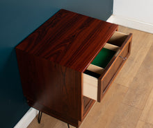 Load image into Gallery viewer, Restored Mid Century Danish Rosewood Sideboard Lamp Table Chest On Hairpin Legs