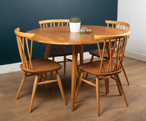 Retro Vintage Ercol Elm Model 384 Round Dining Table & Four 376 Candlestick Chairs