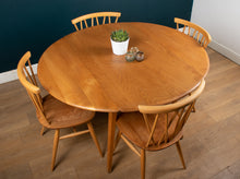 Load image into Gallery viewer, Retro Vintage Ercol Elm Model 384 Round Dining Table &amp; Four 376 Candlestick Chairs