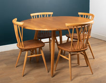 Load image into Gallery viewer, Retro Vintage Ercol Elm Model 384 Round Dining Table &amp; Four 376 Candlestick Chairs