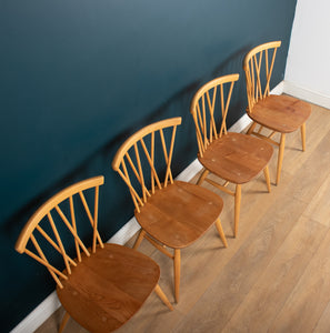 Retro Vintage Ercol Elm Model 384 Round Dining Table & Four 376 Candlestick Chairs