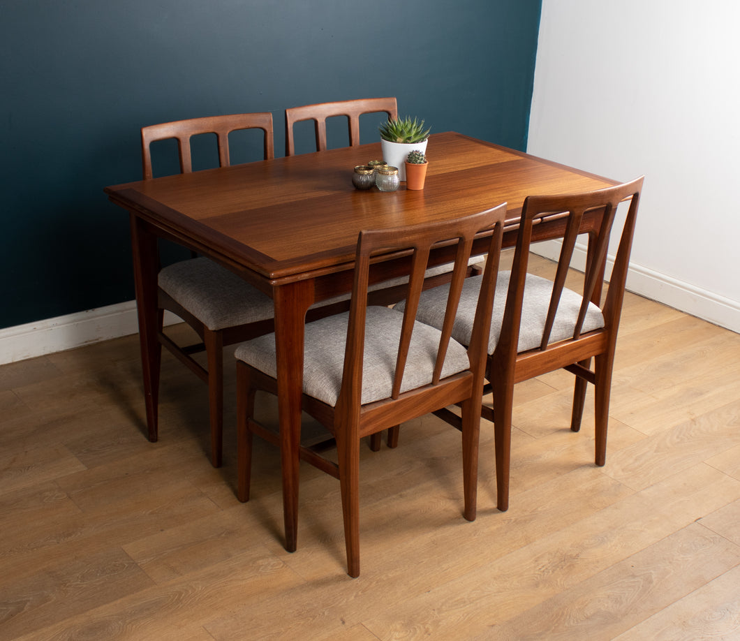 Retro 1960s Solid Afrormosia Draw Leaf Extending Dining Table & 4 Four Chairs by John Herbert for A.Younger