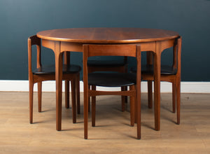 Retro Teak 1960s Round Dining Table & Four Space Saving Chairs By Nathan