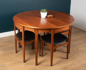 Retro Teak 1960s Round Dining Table & Four Space Saving Chairs By Nathan