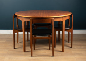 Retro 1960s Teak Round Dining Table & Four Space Saving Chairs By Nathan