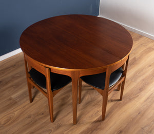 Retro 1960s Teak Round Dining Table & Four Space Saving Chairs By Nathan