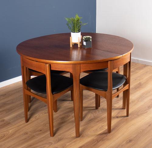 Retro 1960s Teak Round Dining Table & Four Space Saving Chairs By Nathan