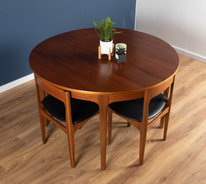 Retro 1960s Teak Round Dining Table & Four Space Saving Chairs By Nathan